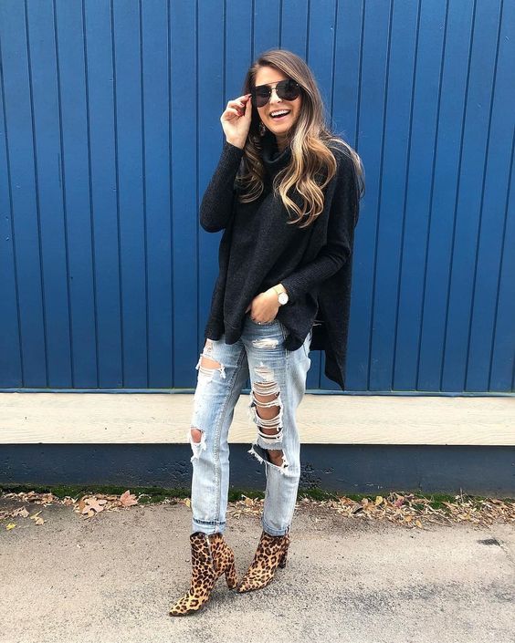 black animal print boots