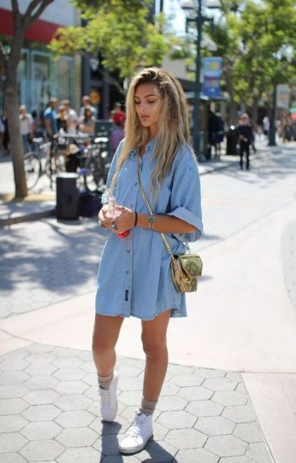 denim dress with sneakers