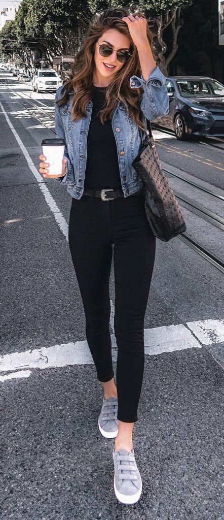 black jeans and sneakers outfit