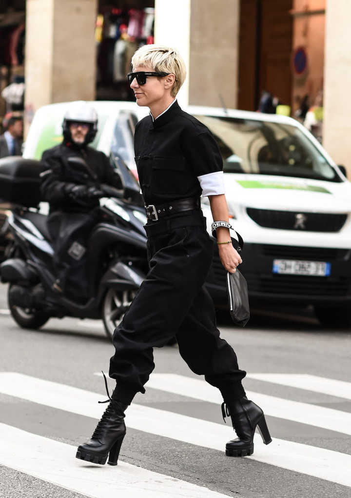 dress and chunky boots