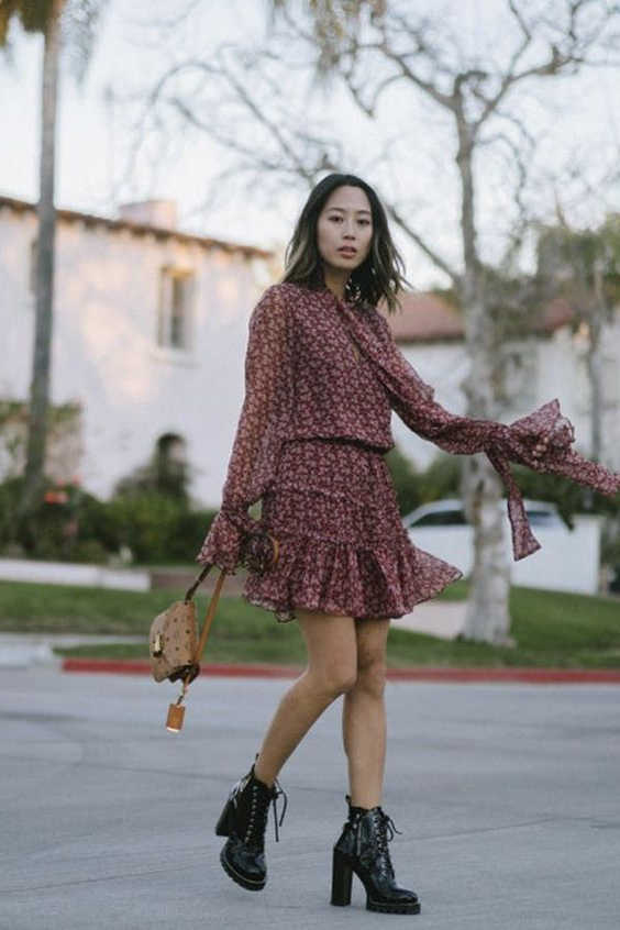 long sleeve dress with ankle boots