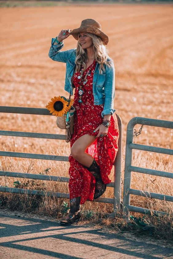 red dress and cowboy boots