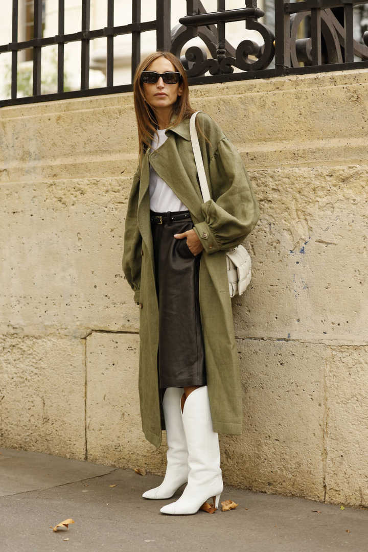 brown leather skirt and boots