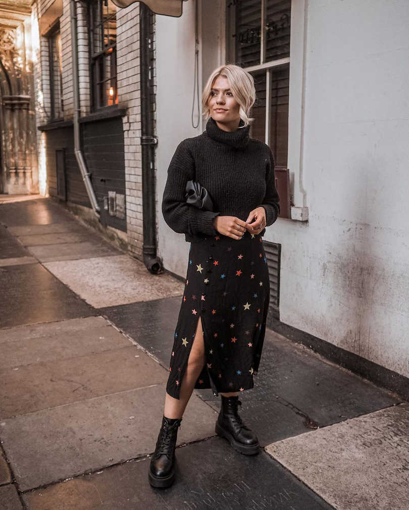 long dress with chunky boots