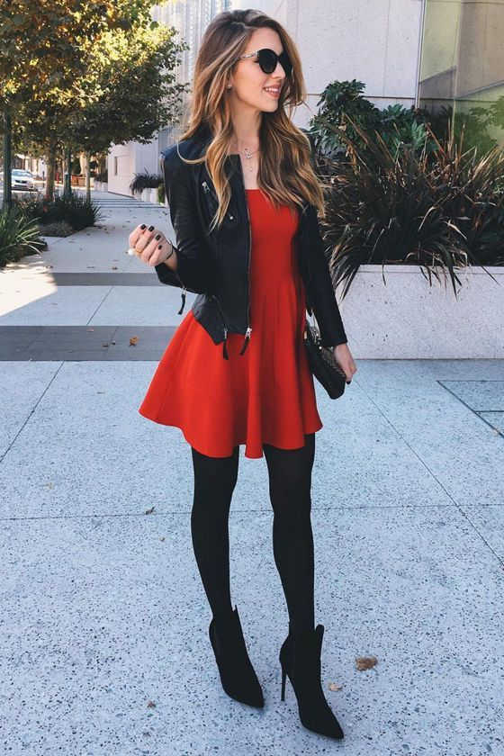 red dress black ankle boots