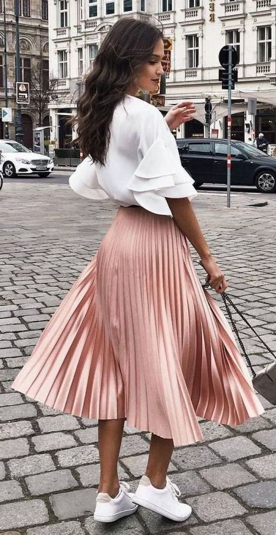 Midi Pleated Skirt And Sneakers 2023