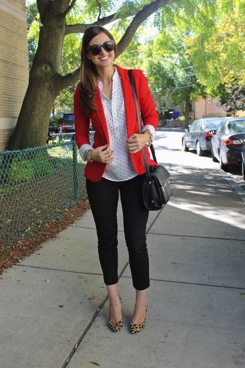 Red blazer with black on sale pants