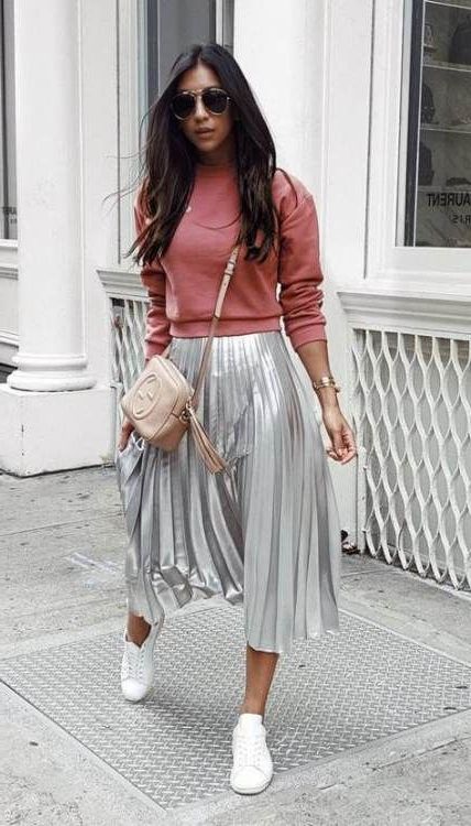 Midi Pleated Skirt And Sneakers 2022