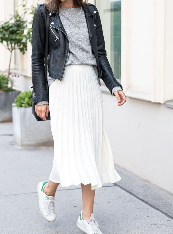 Midi Pleated Skirt And Sneakers 2023