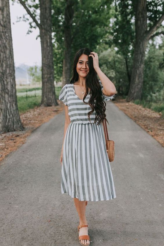 Blue and white striped dress what shoes sale