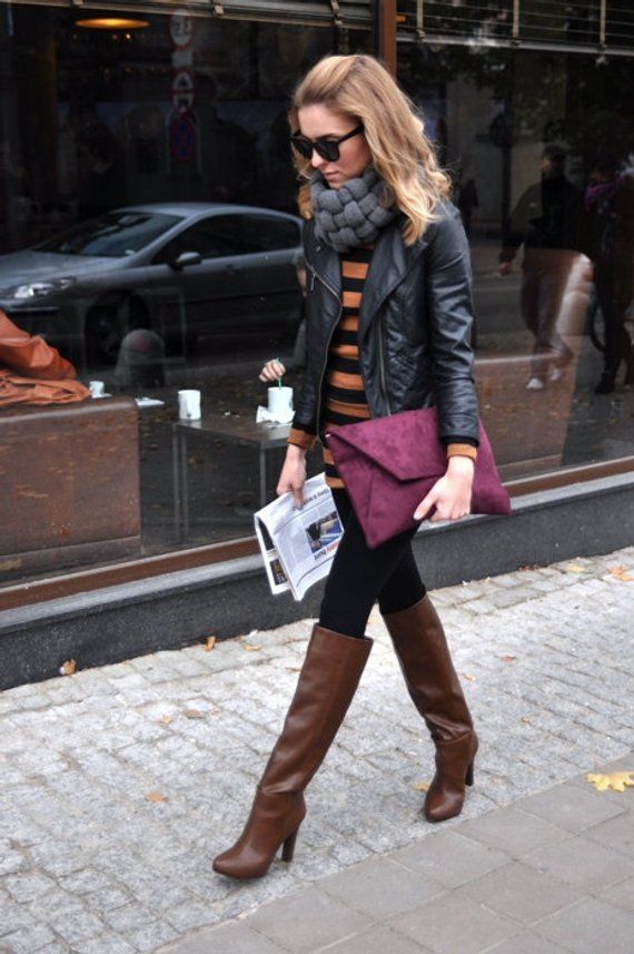 Fringe Scarf  STYLETHEGIRL  Black pants brown boots Brown sweaters  outfit Brown boots outfit