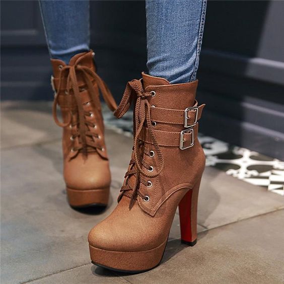 High Heel Ankle Boots With Laces Outfits For Ladies 2022
