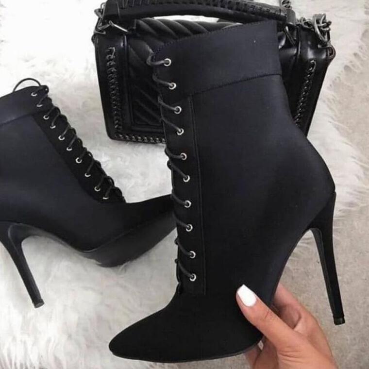 High Heel Ankle Boots With Laces Outfits For Ladies 2023 ...