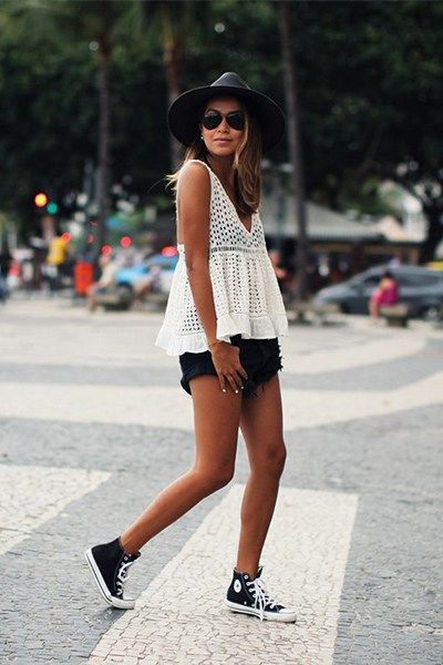 White converse high outlet tops with shorts