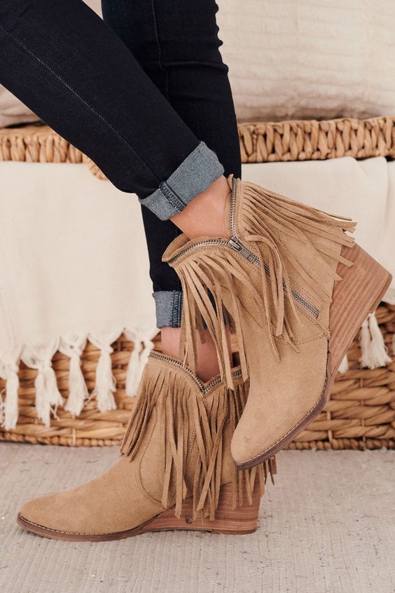 Wedge booties hot sale with fringe